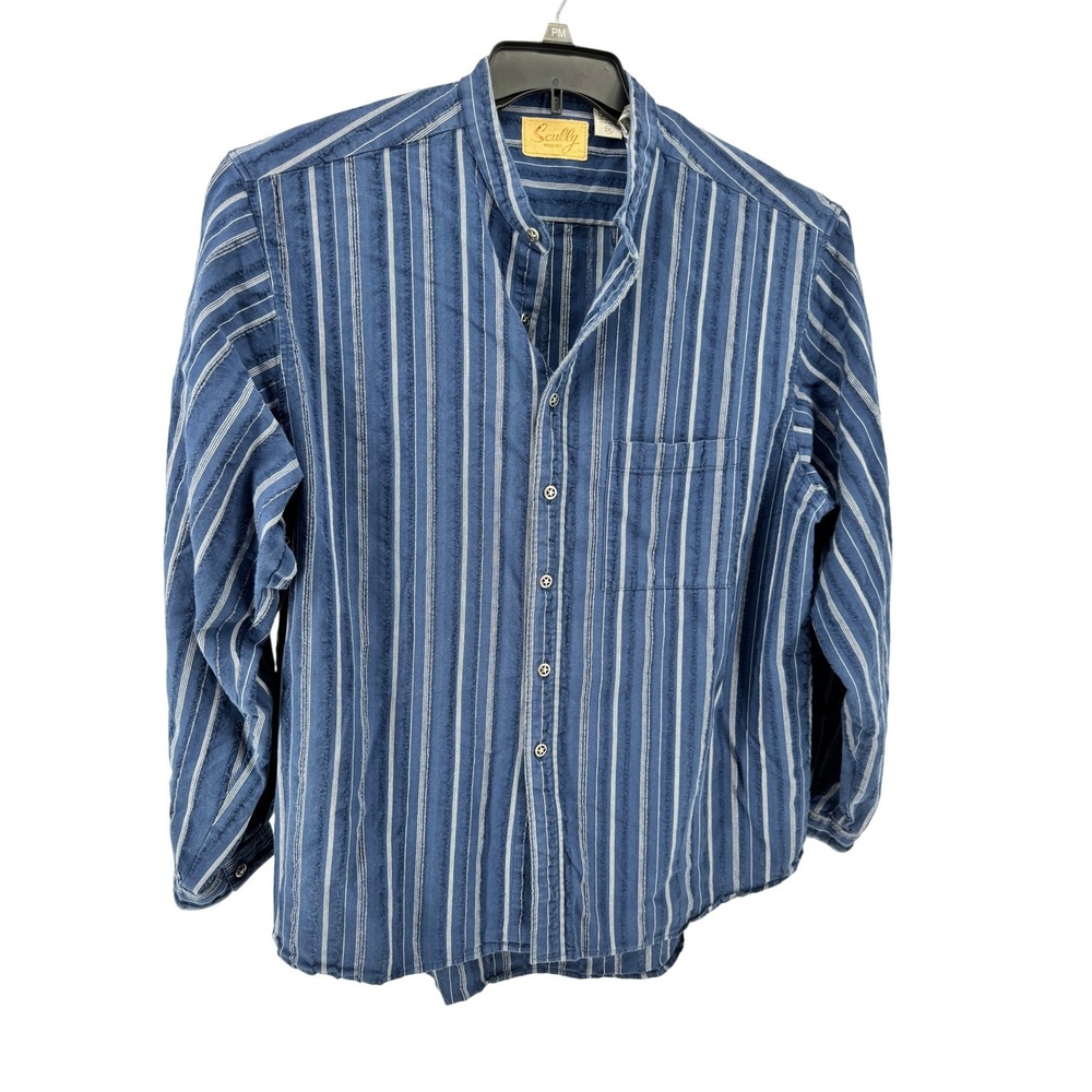 Scully Western Band Collar Shirt‎ Mens XXL Blue Striped Star Metal Button Cotton